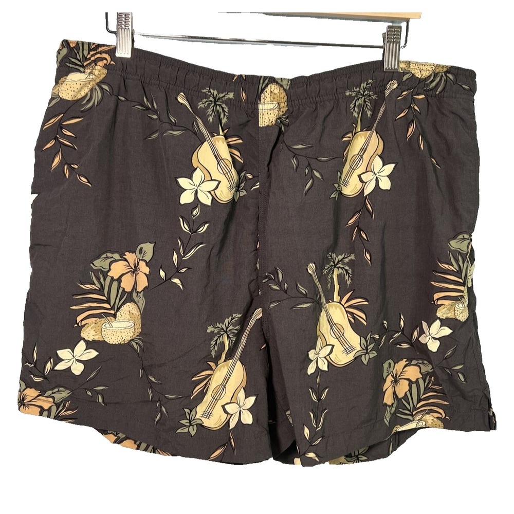Tommy Bahama Swim Trunks Mens XL Black Floral Tropical‎ Hawaiian Swim Shorts